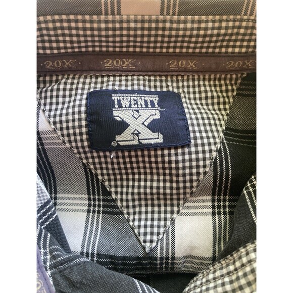 Wrangler 20X Mens L Western Plaid Long Sleeve Button Down Flip Cuff Black White - Picture 7 of 7